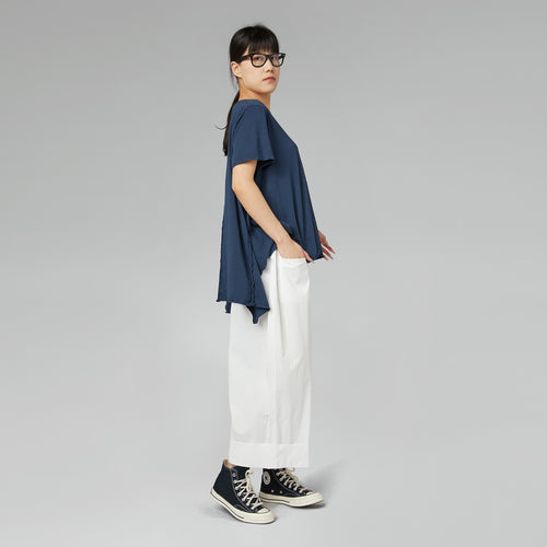 LONG BACK COTTON T-SHIRT BLUE