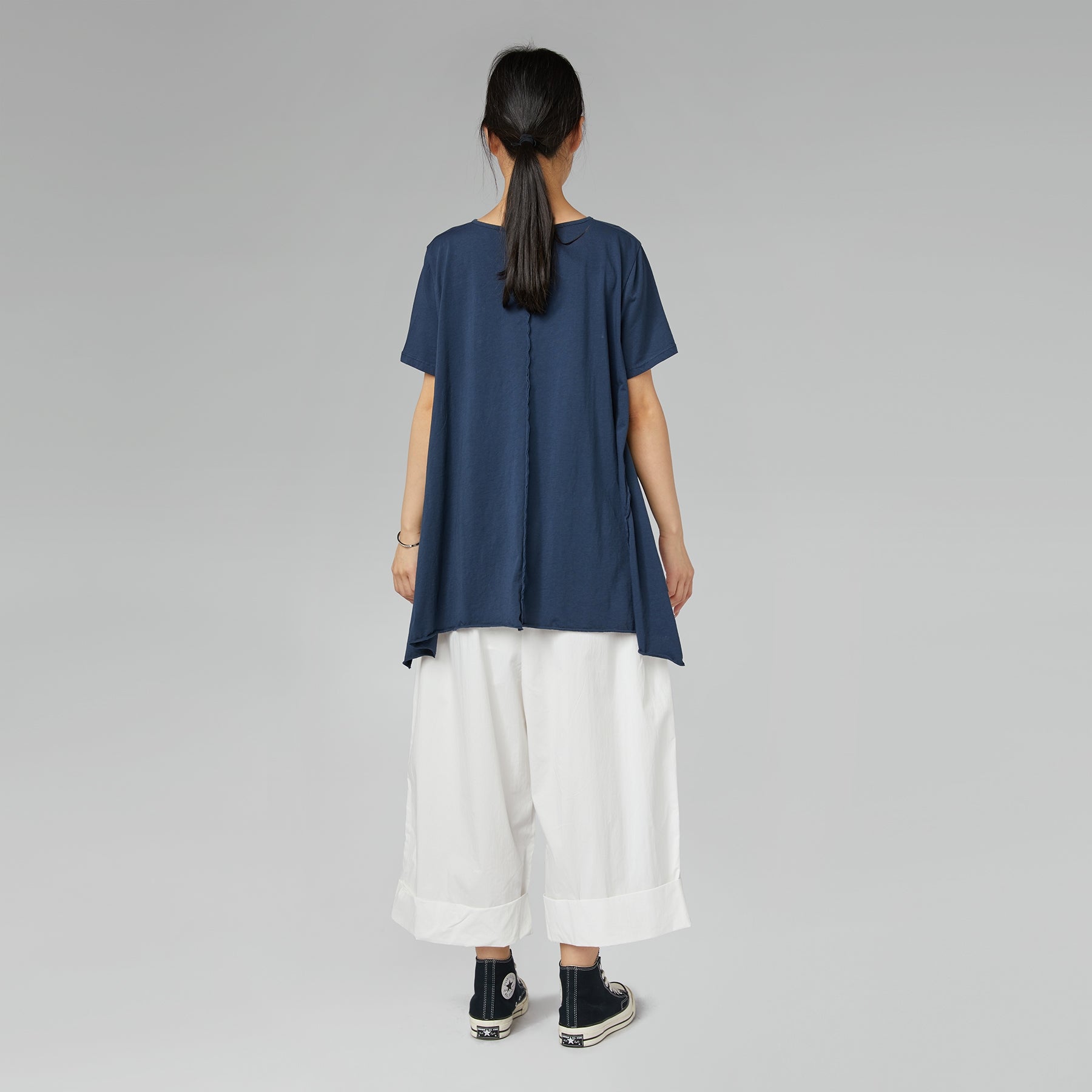 LONG BACK COTTON T-SHIRT BLUE