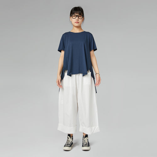 LONG BACK COTTON T-SHIRT BLUE