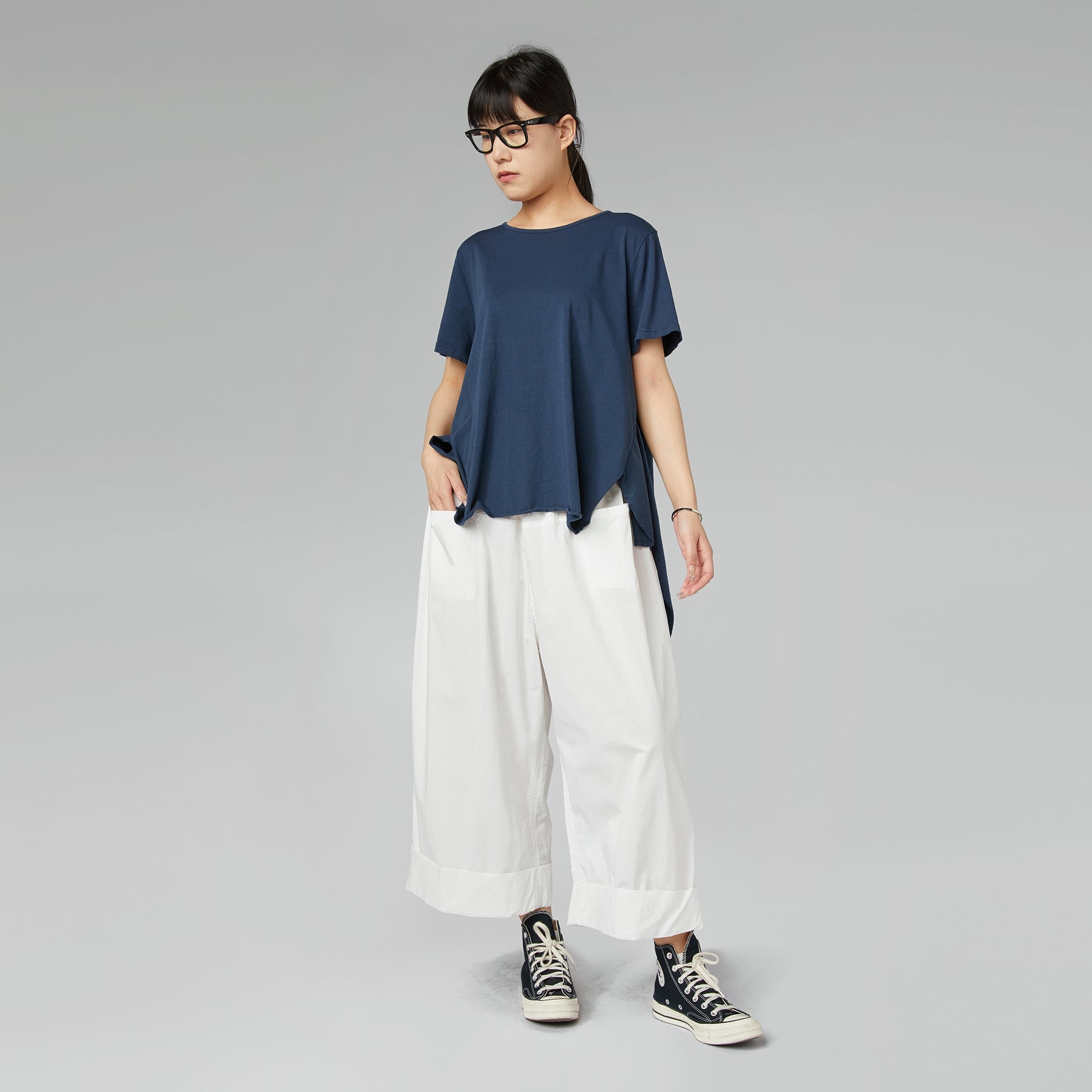 LONG BACK COTTON T-SHIRT BLACK