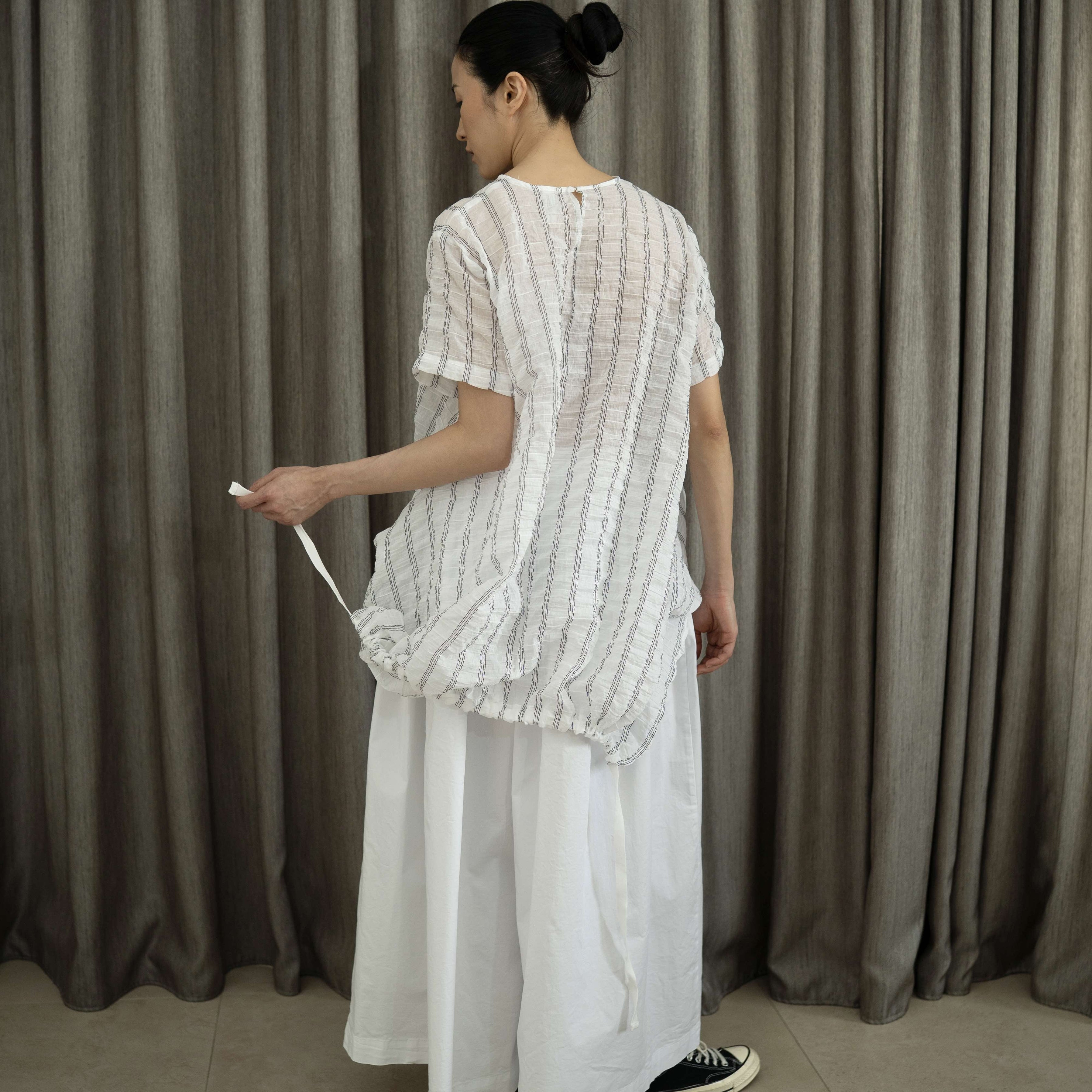 SEMI-SHEER WHITE STRIPED BLOUSE