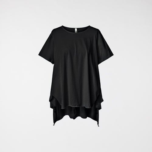 LONG BACK COTTON T-SHIRT BLACK