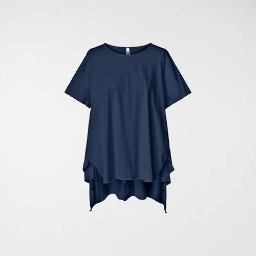 LONG BACK COTTON T-SHIRT BLUE