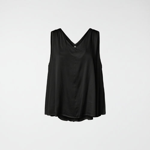 TOP EN MEZCLA DE RAYÓN SATINADO CON CUELLO EN V NEGRO