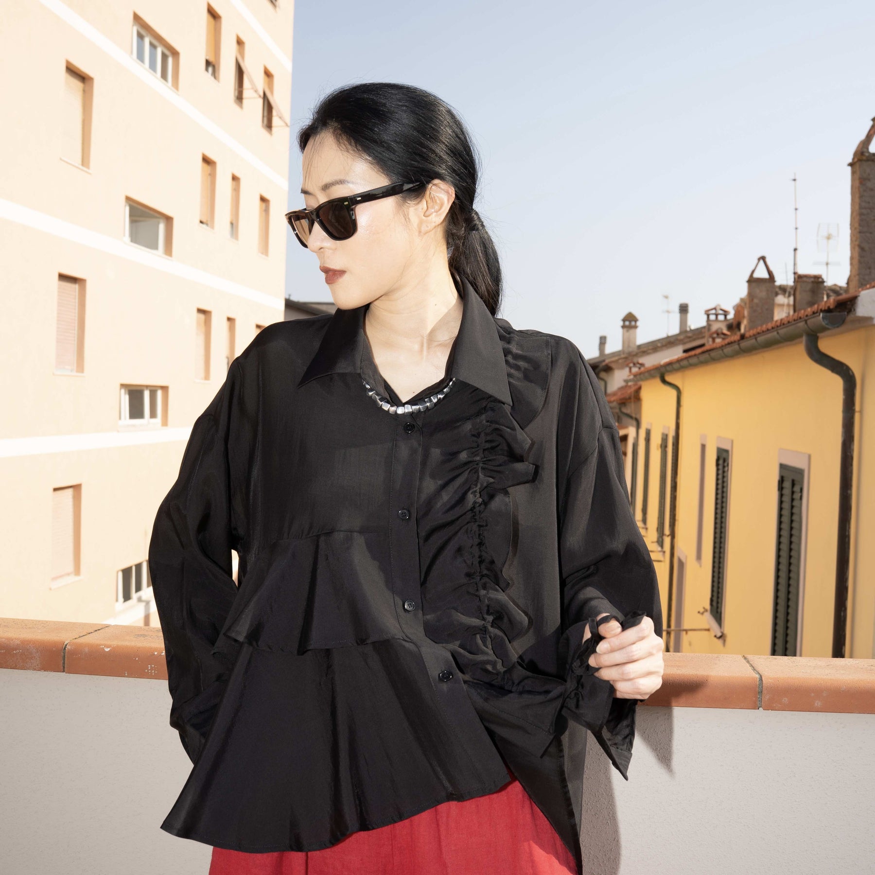 SHIRT WITH ROUCHES AND FLOUNCES WHITE