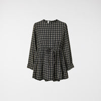 BLUSA A QUADRI CON CINTURINO IN VITA