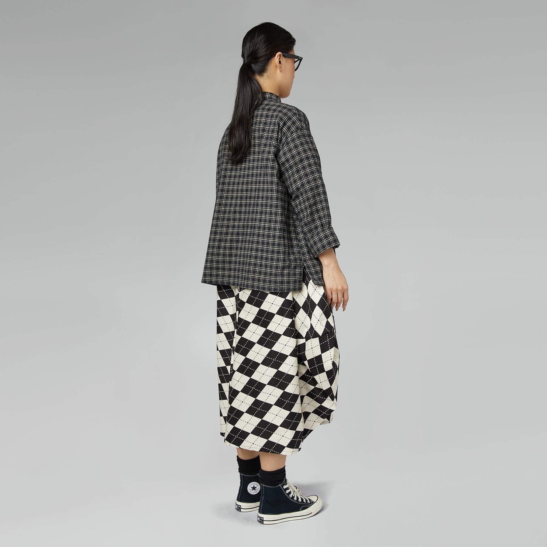 TARTAN BLOUSE WITH LACES