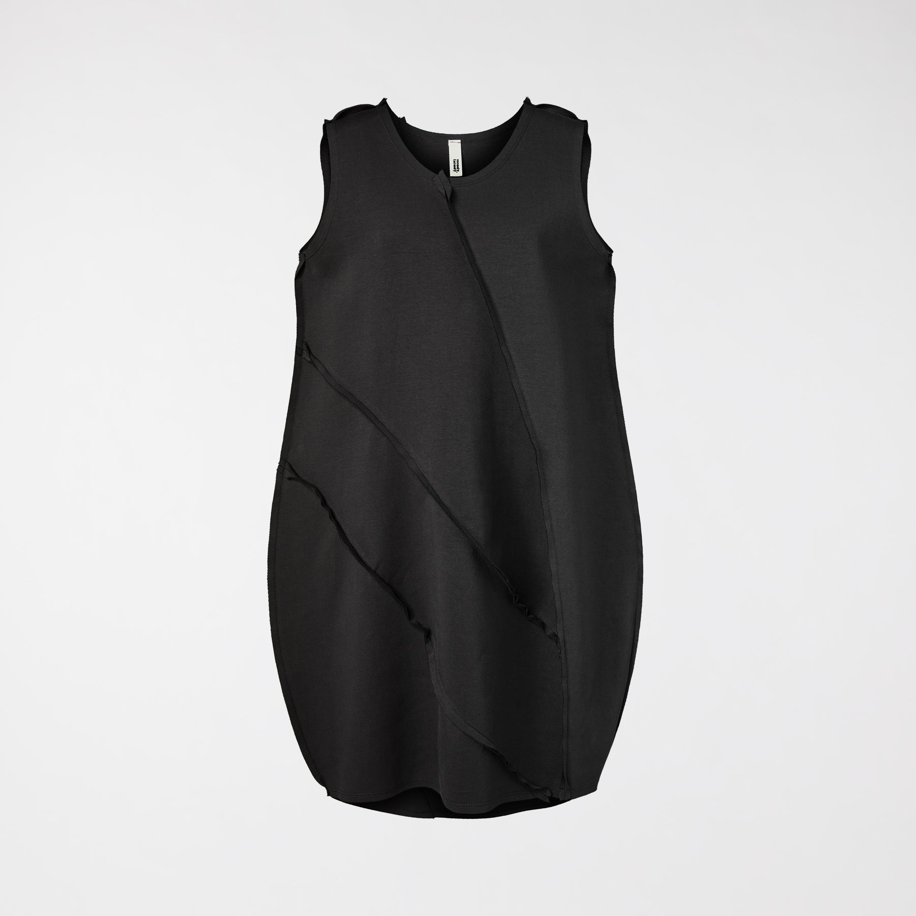 BALLOON DRESS WITH EXTERNAL STITCHING BLACK