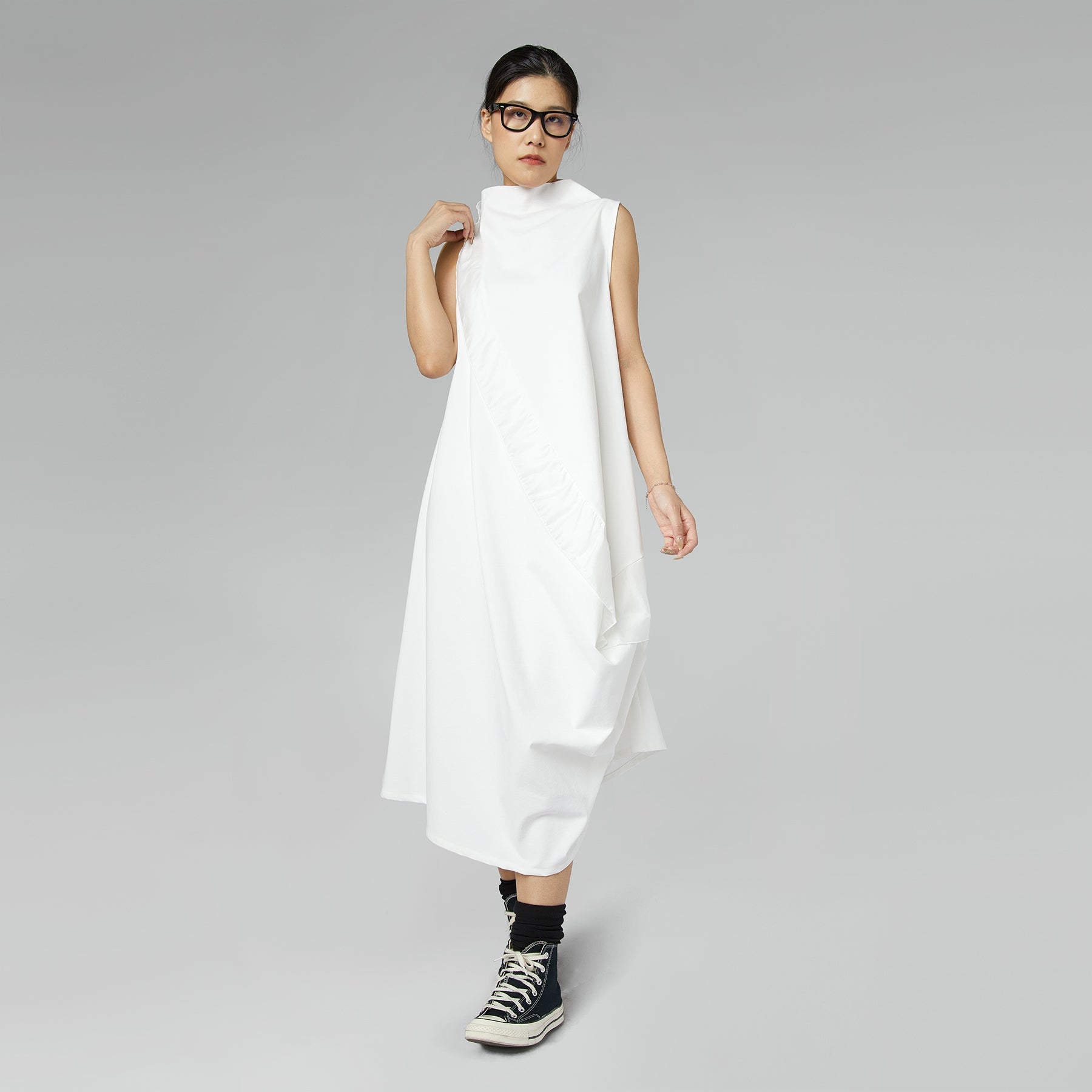 MILANO STITCH SLEEVELESS DRESS WHITE
