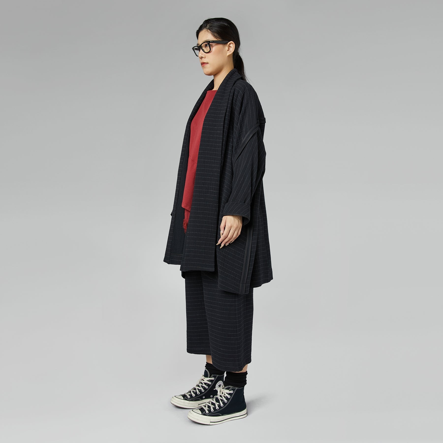 STRIPED GAUZED OVERCOAT