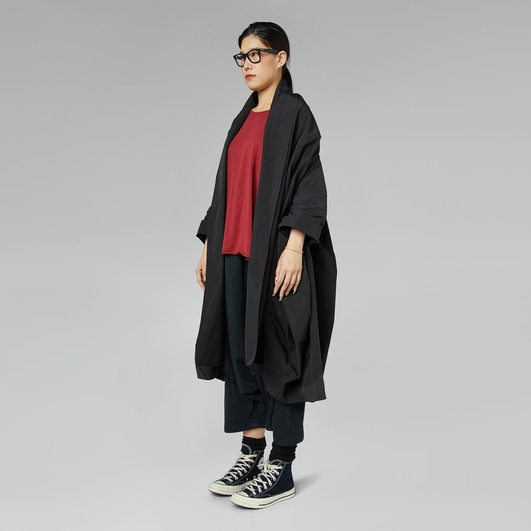 CARDIGAN IN TAFFETA EFFECT FABRIC BLACK