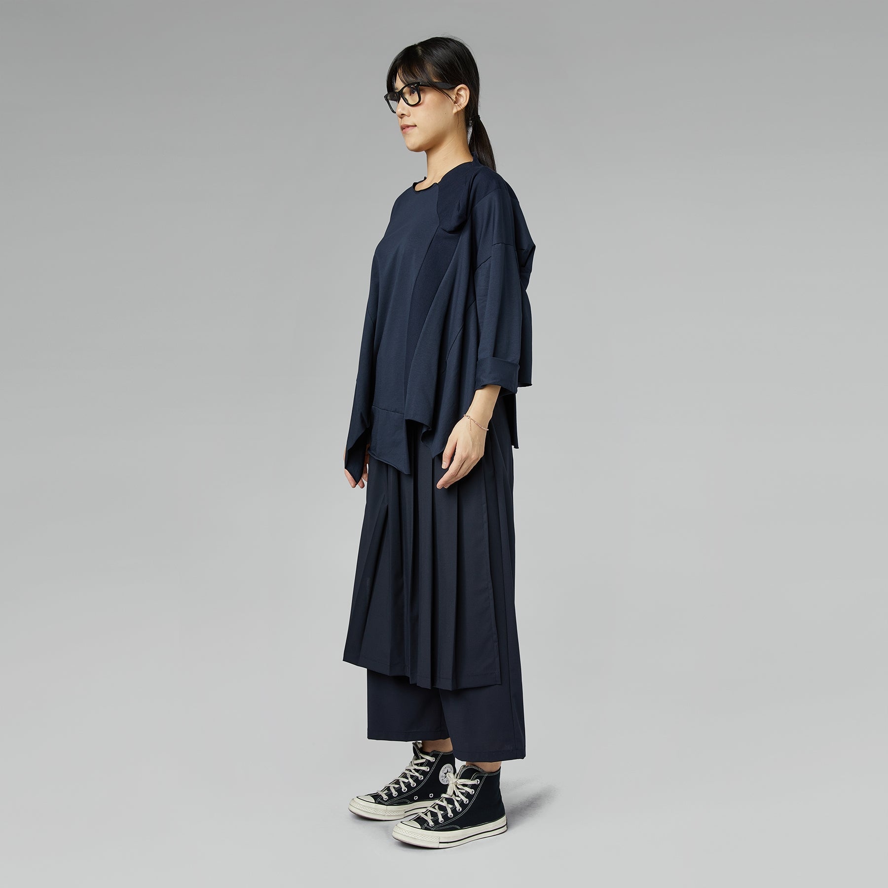 BLOUSE WITH KNITTED DETAILS BLUE