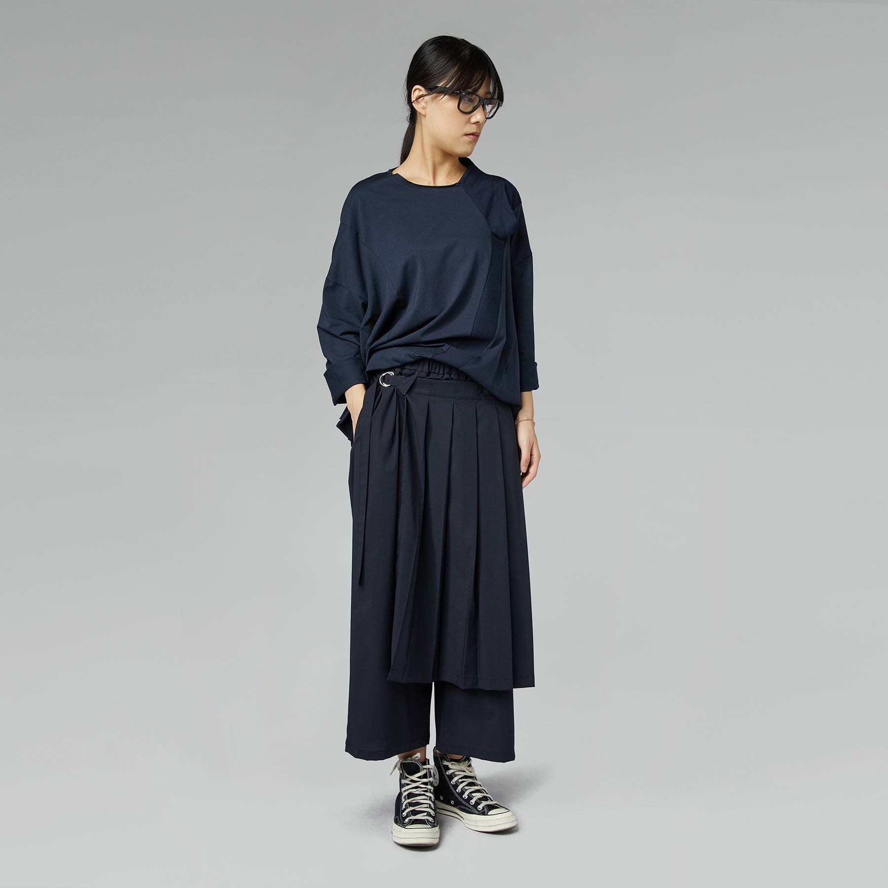 BLOUSE WITH KNITTED DETAILS BLUE