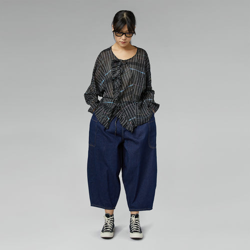 SEMI-TRANSPARENT BLOUSE WITH ROUCHE BLACK