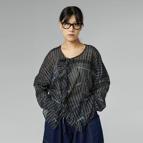 SEMI-TRANSPARENT BLOUSE WITH ROUCHE BLACK