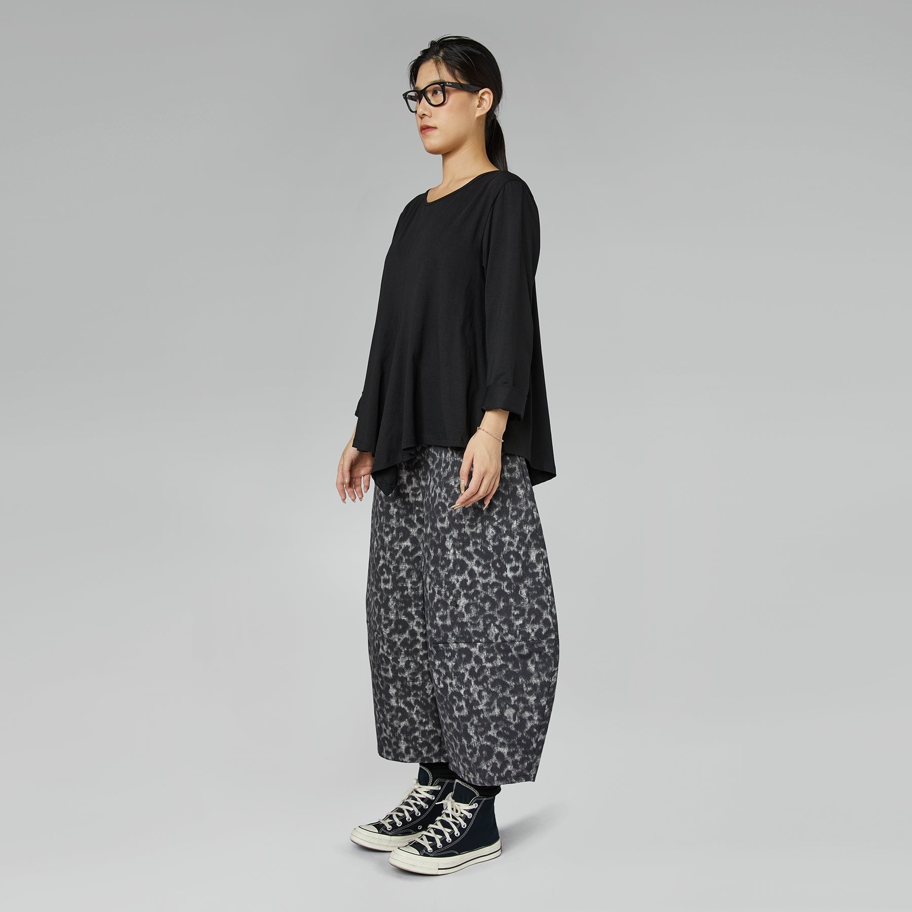 Pantaloni Jogger Donna Con Stampa Leopardata E Fiori &ndash; CAS CARA, Taglie 36-44, Nuovi Con Etichetta