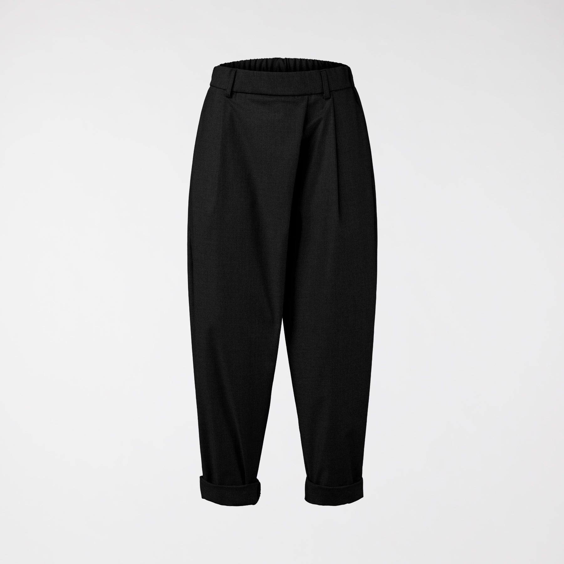 Spodnie z mieszanki wiskozy z zakładkami czarne