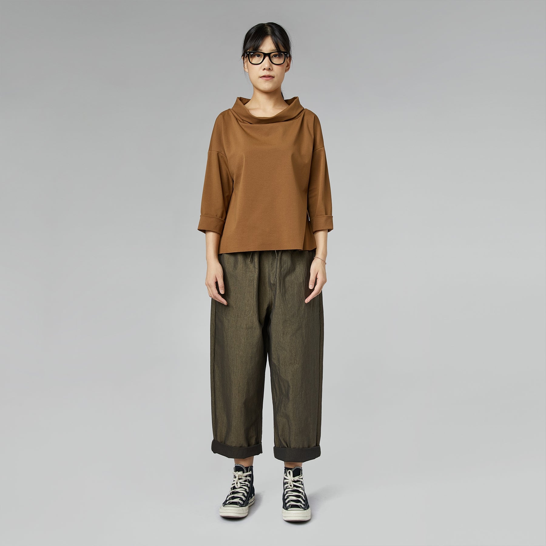 TURN-UP NECK SWEATER IN PUNTO MILANO FABRIC