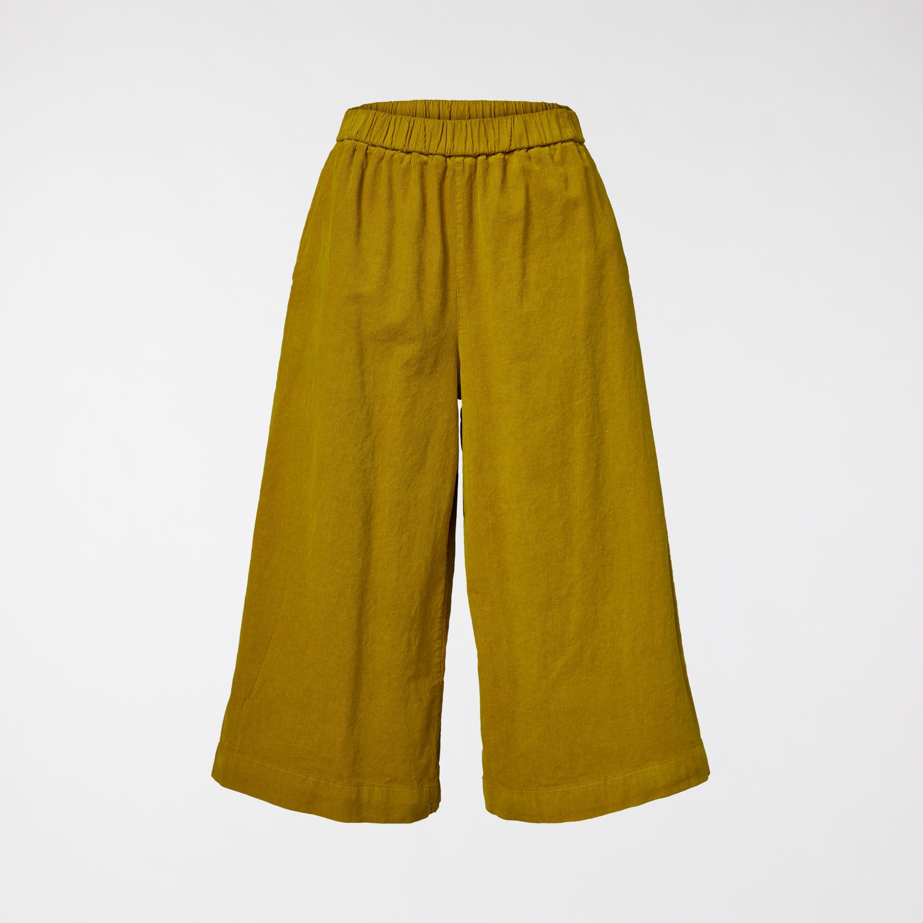 Spodnie aksamitne z szerokimi nogawkami w kolorze musztardowym