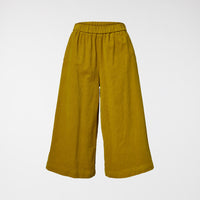 Spodnie aksamitne z szerokimi nogawkami w kolorze musztardowym