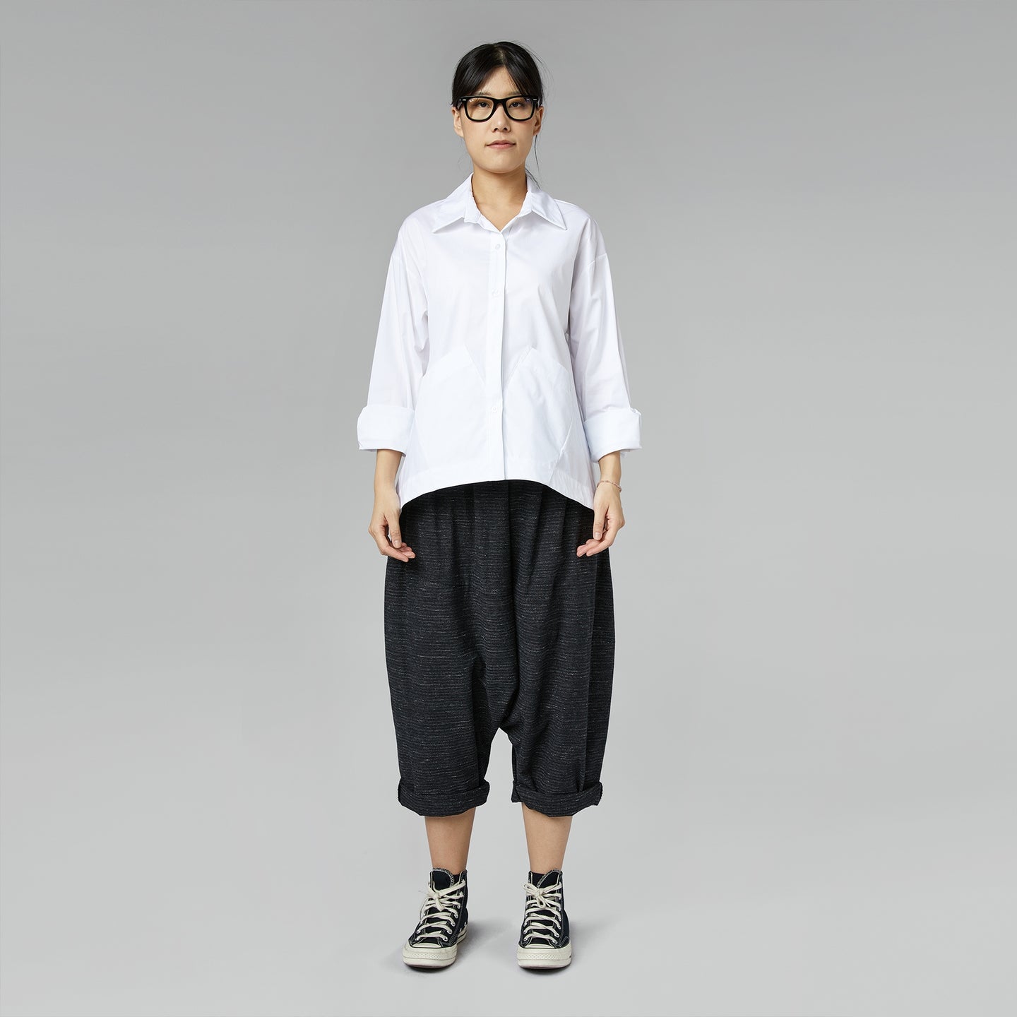 SHIRT WITH APPLIED POCKETS BLACK