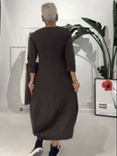 MILAN STITCH DRESS BROWN