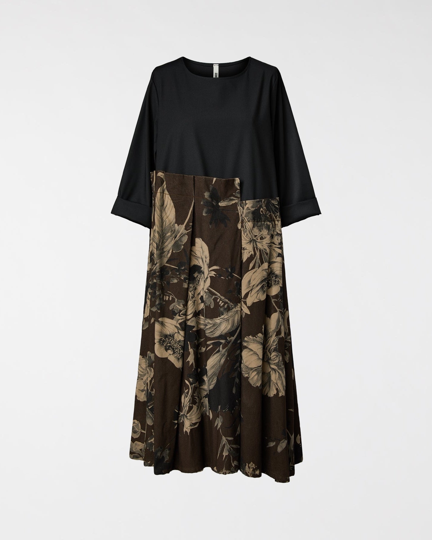 VESTIDO CON FALDA DE TERCIOPELO Y ALGODÓN