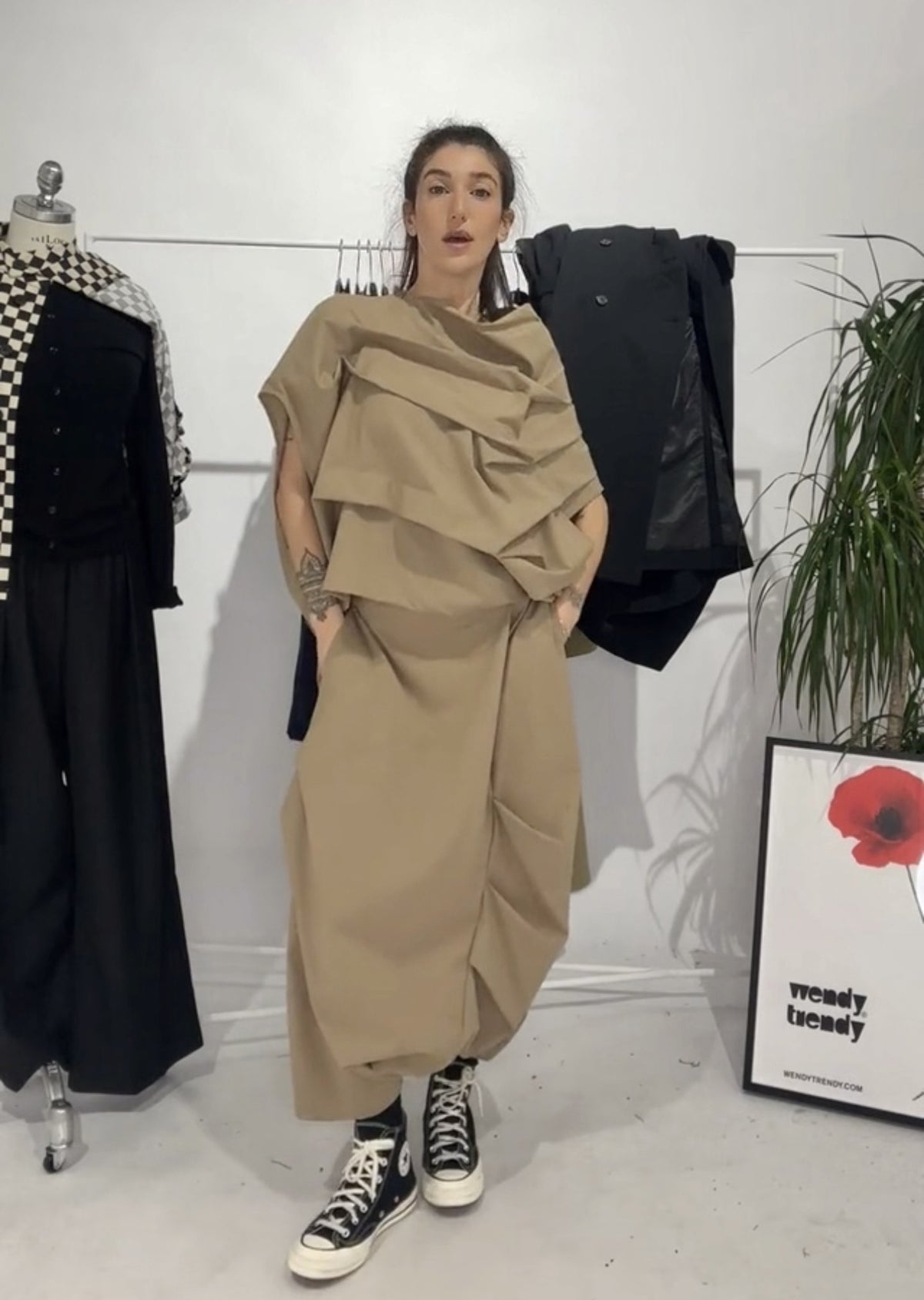 TWILL PLEATED BLOUSE CAMEL