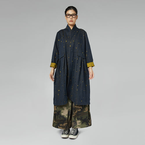 DENIM OVERCOAT WITH INLAYS