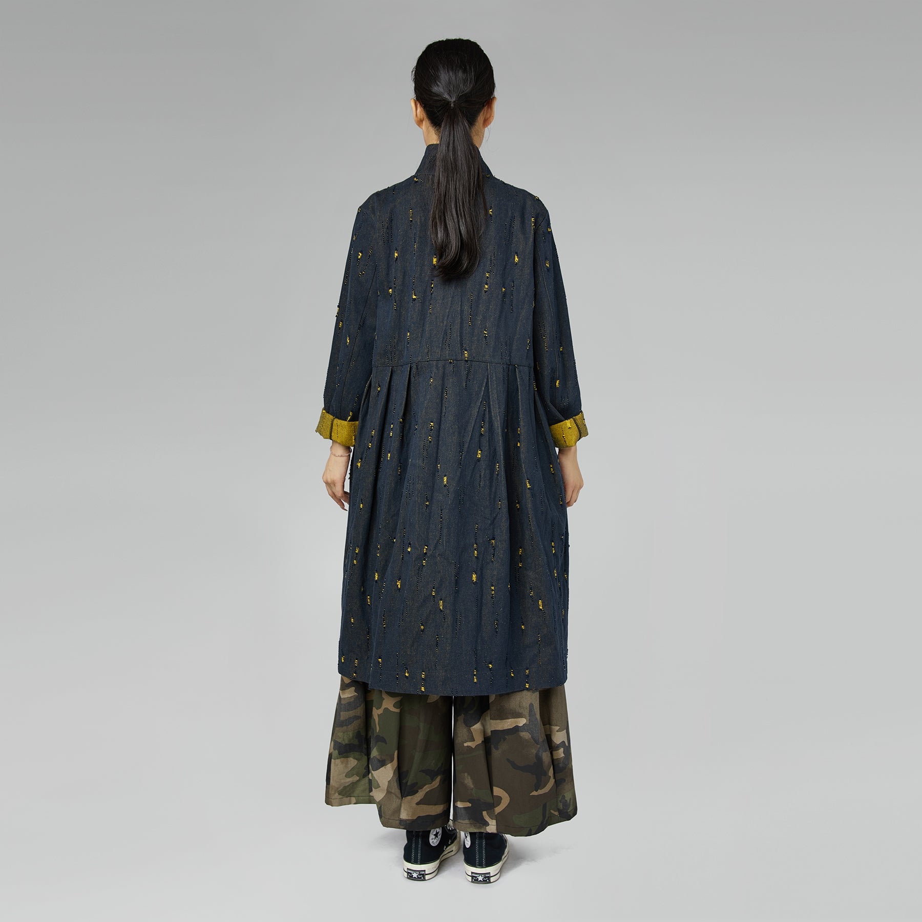 DENIM OVERCOAT WITH INLAYS