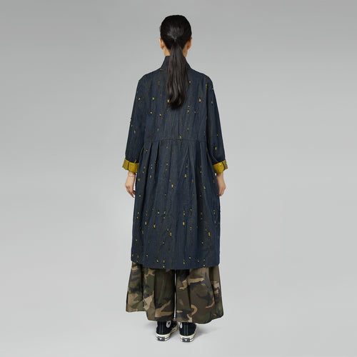 DENIM OVERCOAT WITH INLAYS