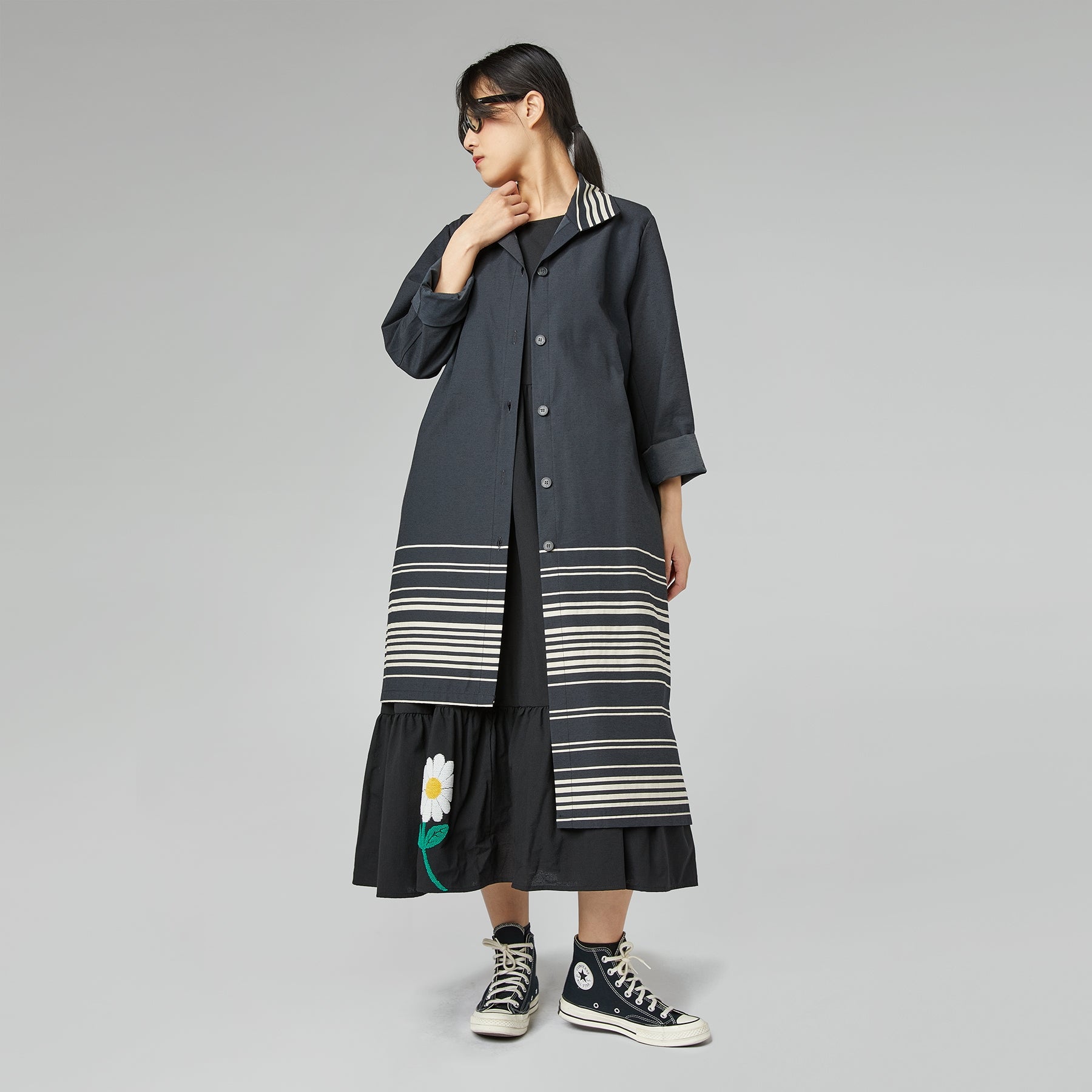 ASYMMETRICAL STRIPED DUSTER