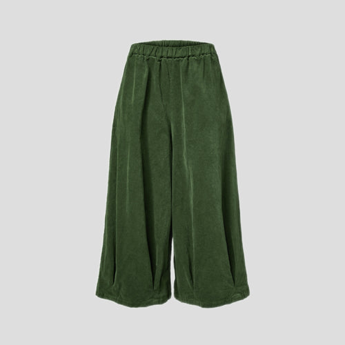 VELVET PLEATED TROUSERS MILITARY