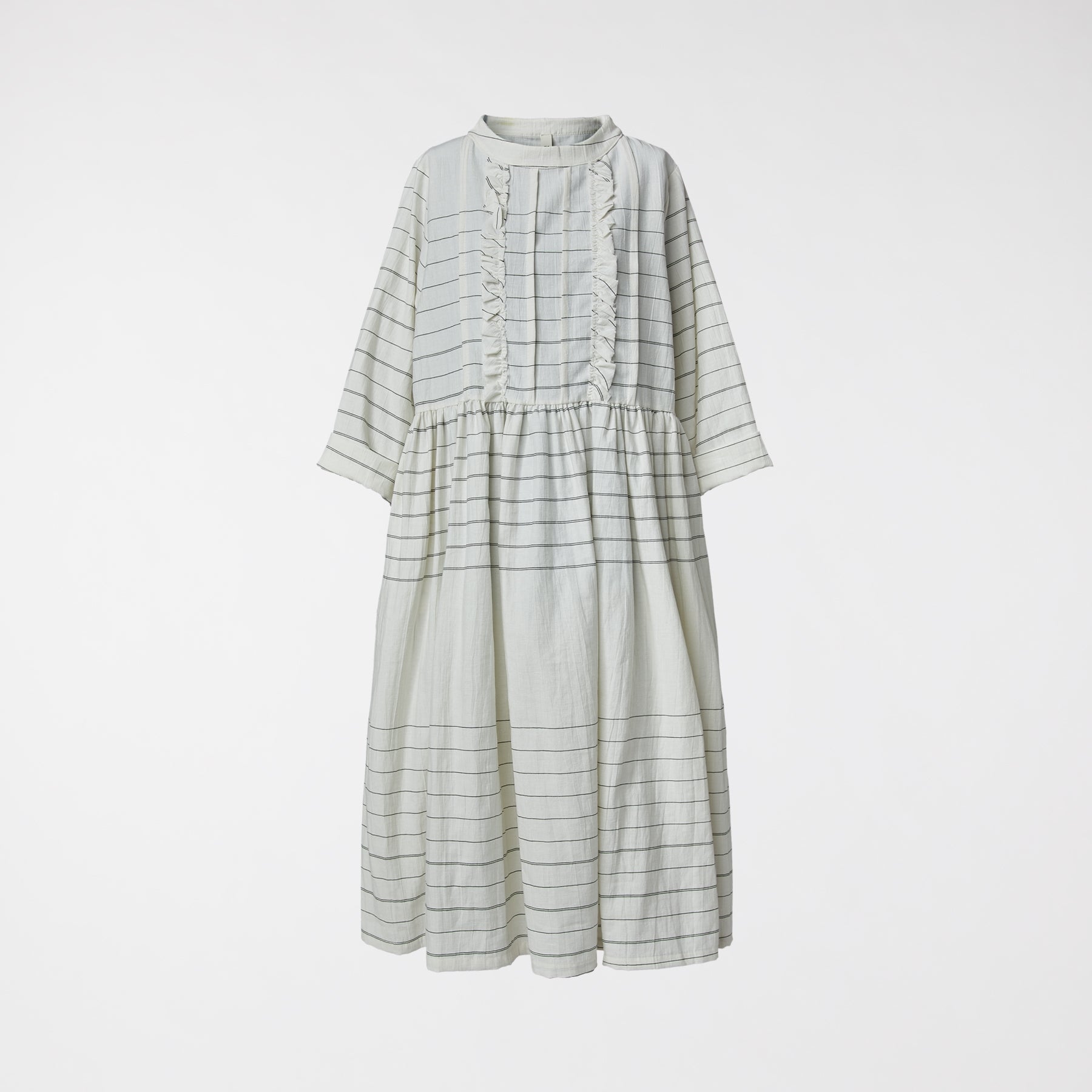 STRIPED DRESS WITH ROUCHE WHITE