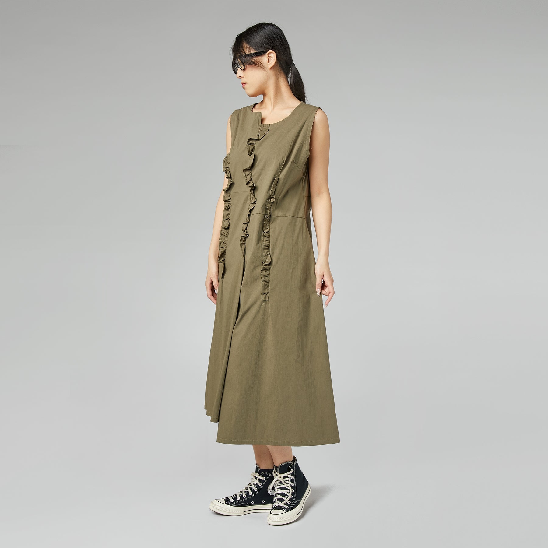 RUFFLE DRESS MILITARY