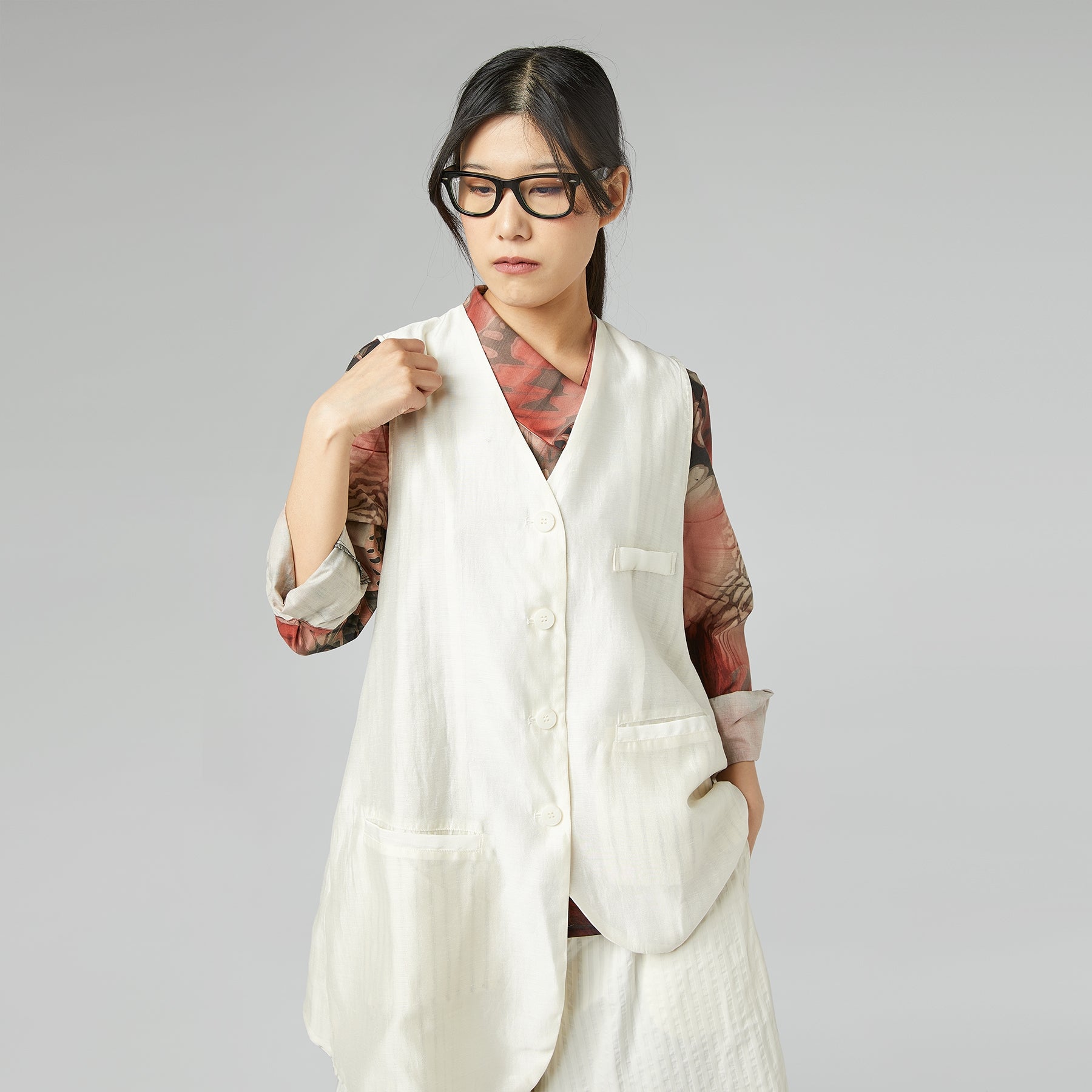 ASYMMETRIC SEE-THROUGH VEST WHITE