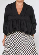 BLOUSE WITH ROUCHE AND POINTED COLLAR RED