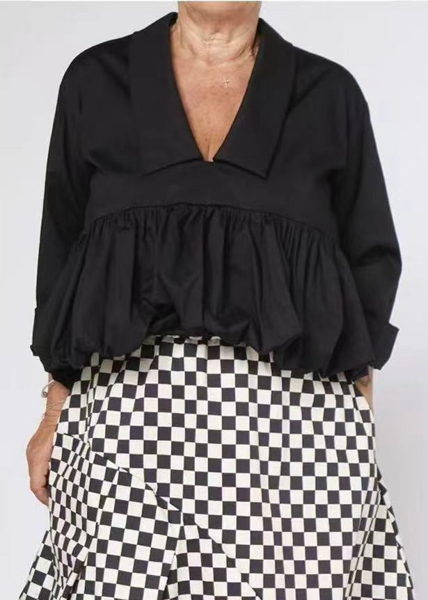BLOUSE WITH ROUCHE AND POINTED COLLAR RED