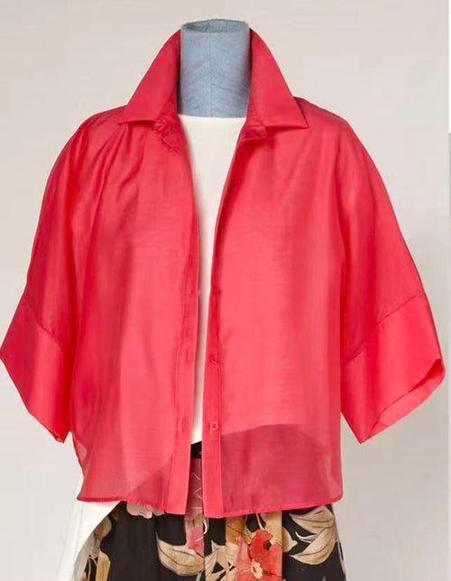 CROP FIT SEMI-SHEER SHIRT FUCSIA