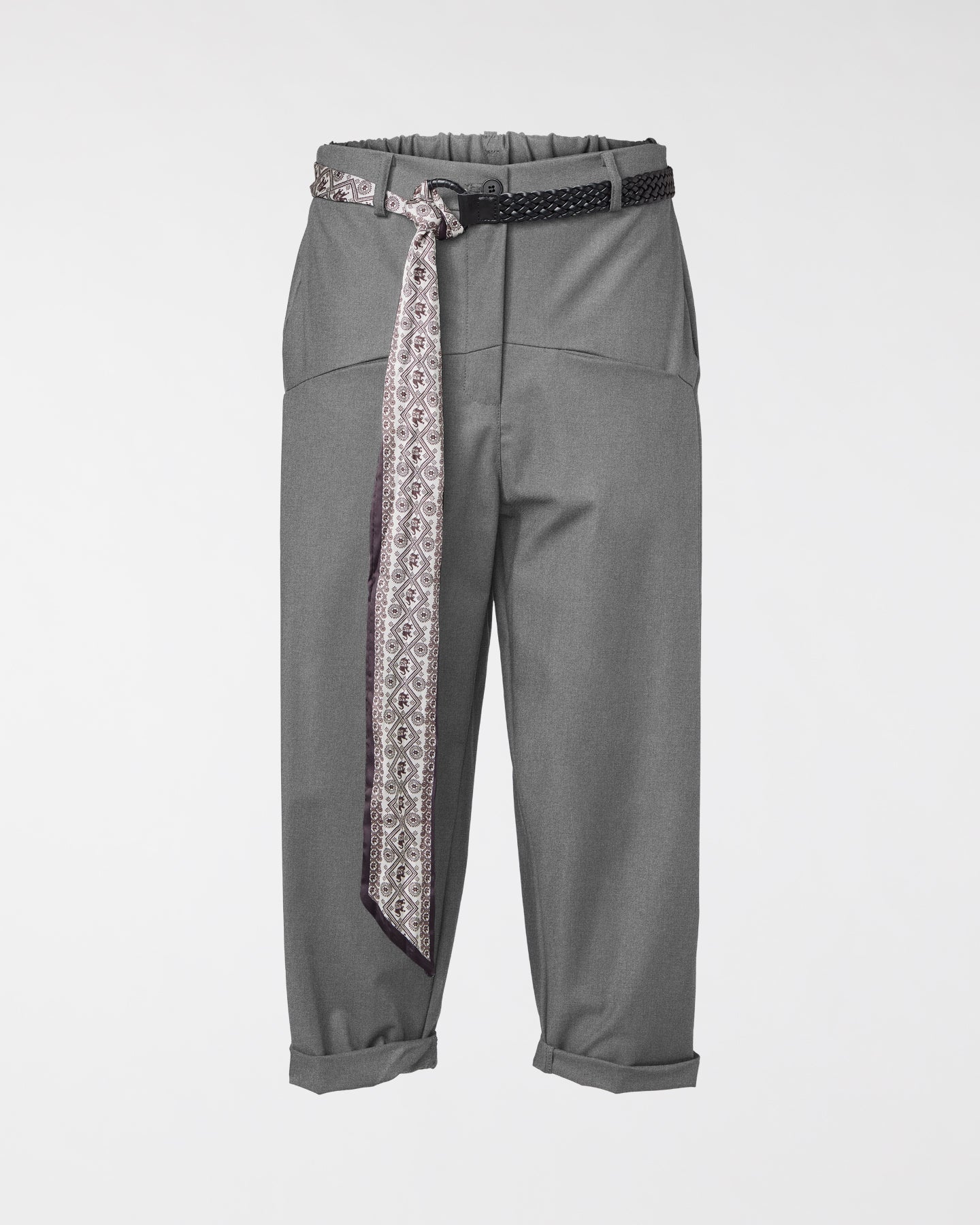 TROUSERS WITH PRINTED SCARF BELT