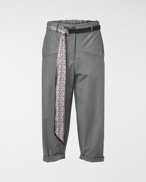 TROUSERS WITH PRINTED SCARF BELT