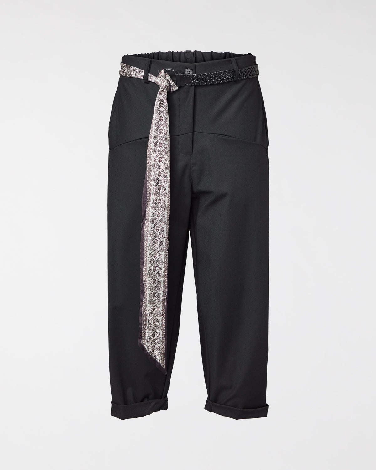 TROUSERS WITH PRINTED SCARF BELT