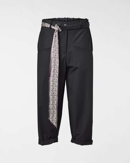 TROUSERS WITH PRINTED SCARF BELT