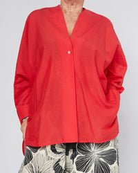 SEMI-TRANSPARENT V-NECK SHIRT RED