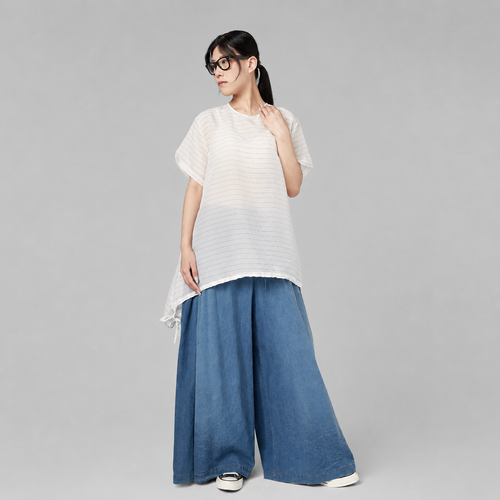 FLARED LIGHT DENIM TROUSERS