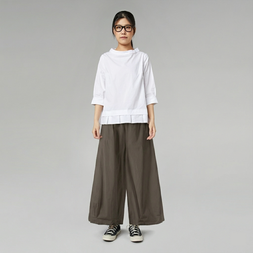 COTTON WIDE LEG TROUSERS