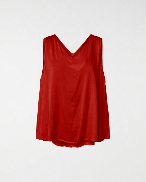 HAUT EN SATIN MÉLANGÉ RAYONNE AVEC COL V ROUGE