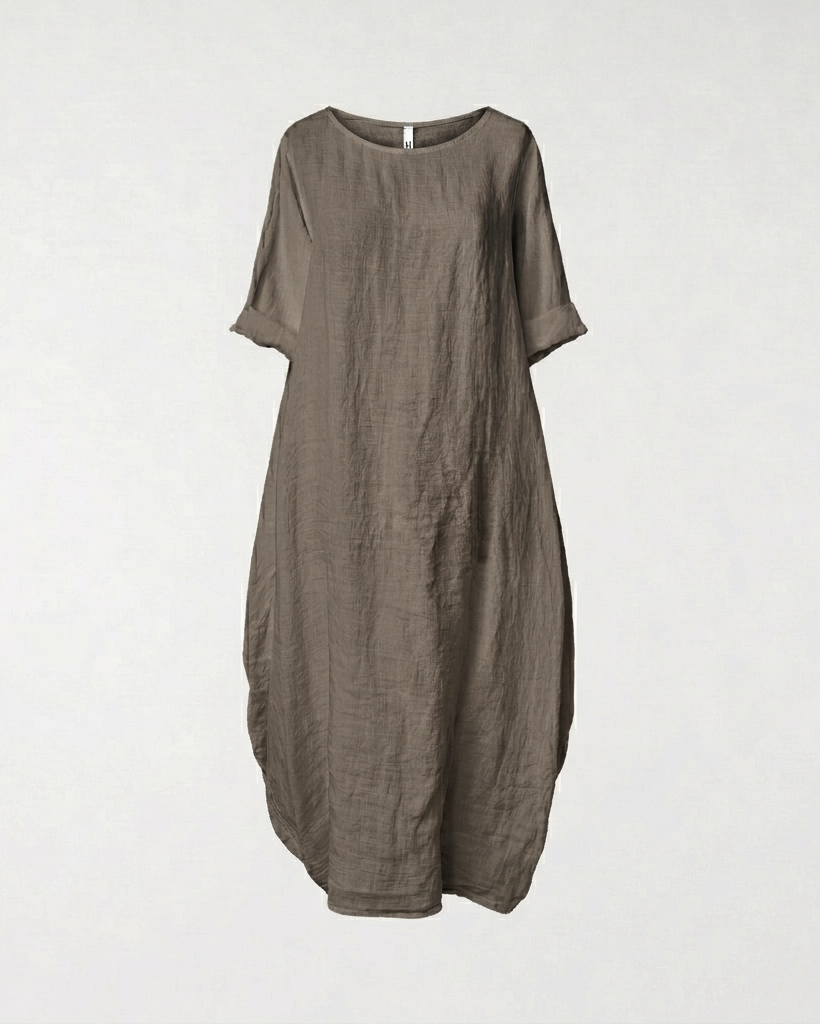 OVER FIT LINEN DRESS MUD
