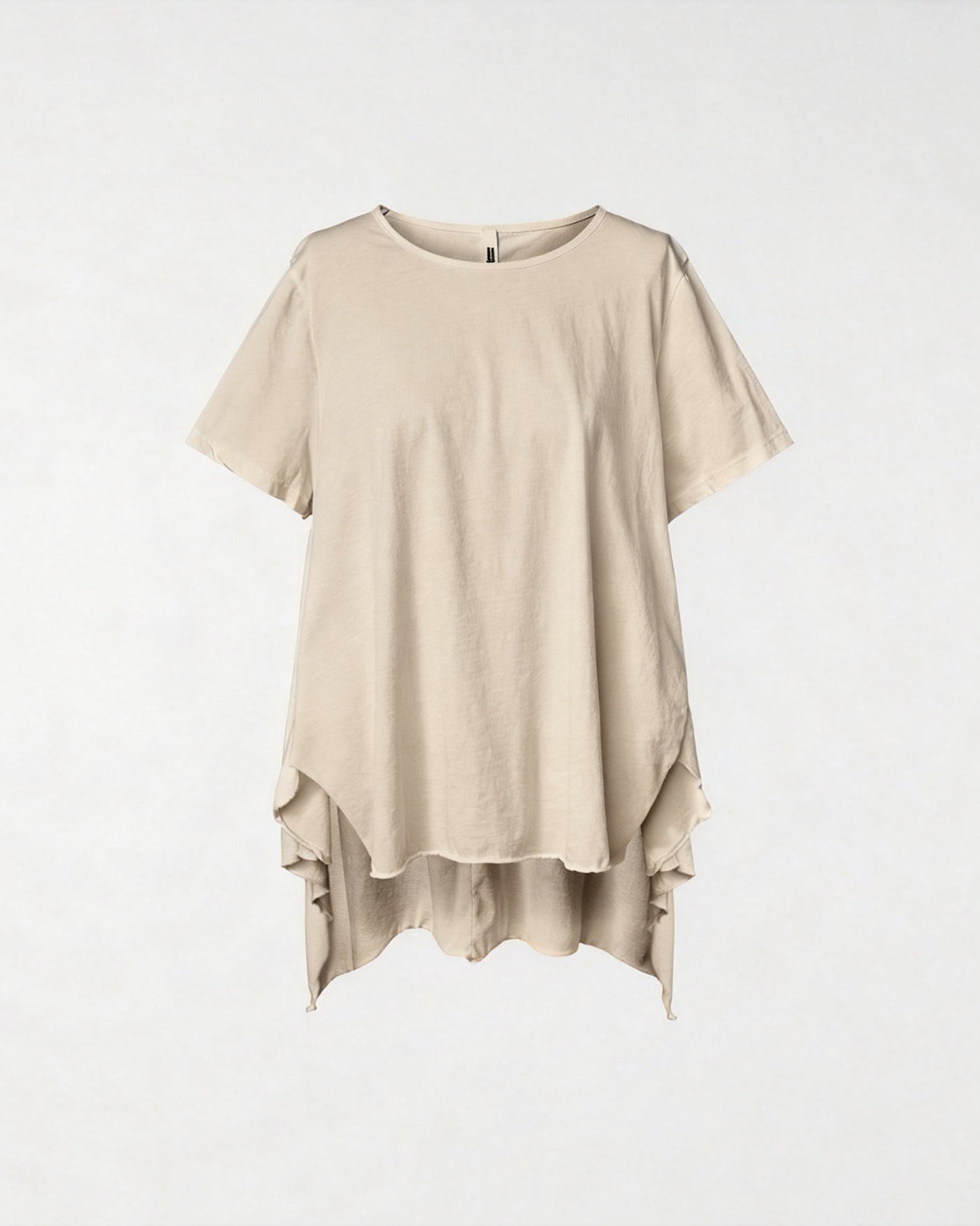 LONG BACK COTTON T-SHIRT BEIGE