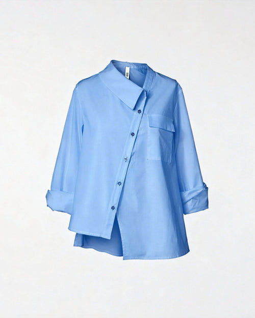 CAMICIA CON META' COLLETTO CELESTE